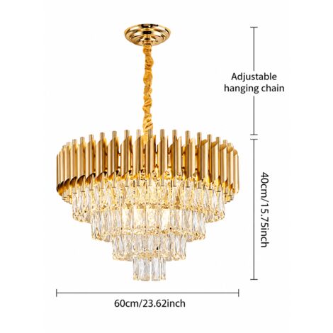 Suspension LED en cristal dorée Ø60 cm, élégant lustre avec 3 températures de couleur, multicouche design pour salon