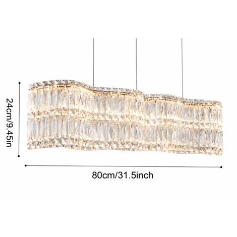 Suspension LED en cristal linéaire 80 cm, élégante lampe suspendue pour table à manger, 3 couleurs de lumière, dimmable