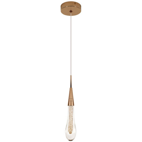 Suspension LED en verre doré – Lustre goutte d'eau moderne – 3W 220V – Lumière chaude 3000K – Dimensions 5x5x34 cm pour éclairage d'ambiance