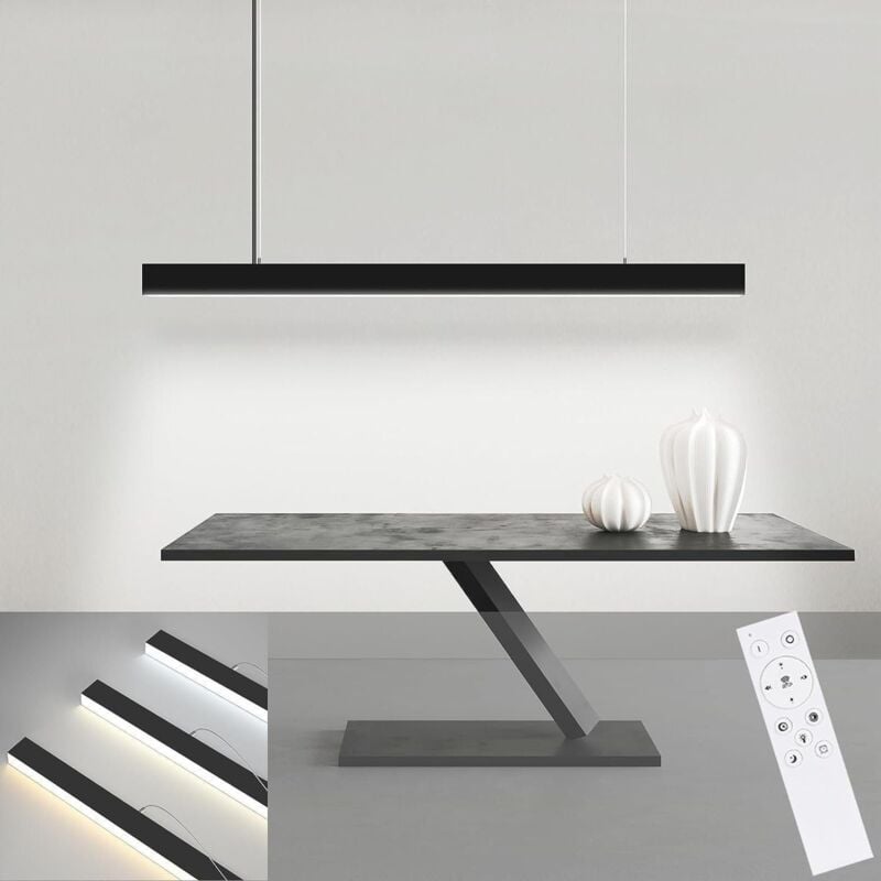 Suspension led Gbly pour table à manger, intensité variable, 32 w, noire, hauteur réglable de 107 cm, avec télécommande, design linéaire moderne pour