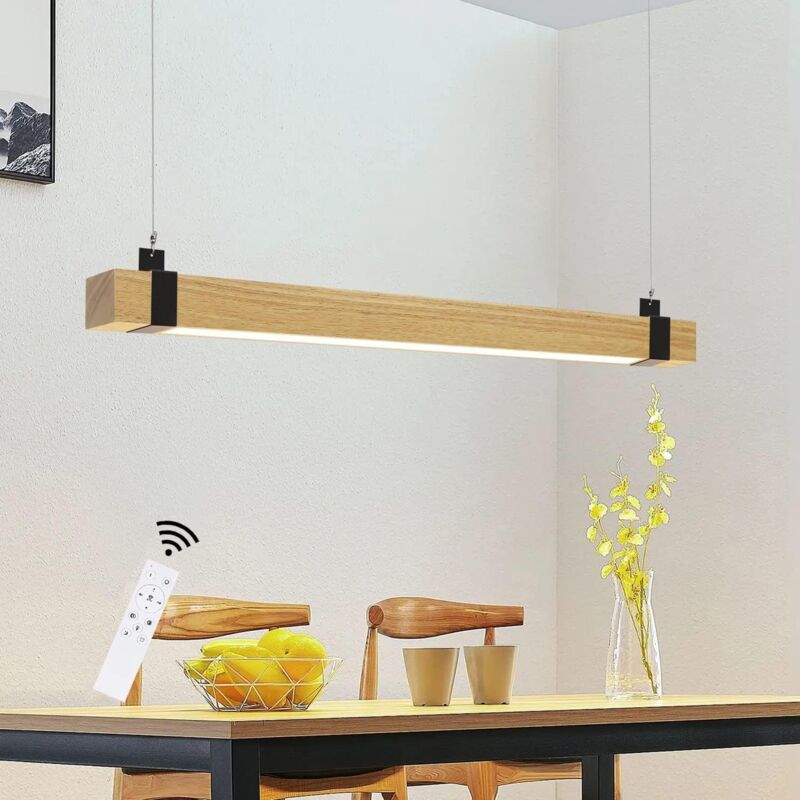 Suspension led Gbly Table à Manger Suspendue Bois Clair - Lampe de Cuisine Suspendue 100 cm dimmable 19 w Lampe de Salle à Manger Industrielle Lampe