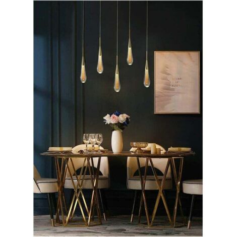 Suspension LED - Goutte d'eau en Verre - Luminaire Plafonnier Moderne Or - Lumière Chaude 3000K - Pour Chambre Salon Salle à Manger - 1 Pièce