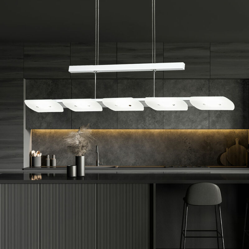 Suspension led lampe de cuisine suspension hauteur réglable suspension salle à manger, aluminium acier verre satiné, 5x 4,8W 210Lm blanc chaud, LxPxH Suspension led lampe de cuisine suspension hauteur réglable suspension salle à manger, aluminium acier verre satiné, 5x 4,8W 210Lm blanc chaud, LxPxH