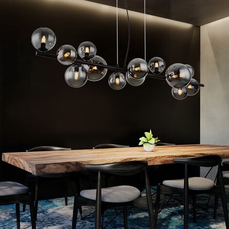 GLOBO Suspension LED lampe de salle à manger lampe suspendue lampe de salon, métal noir verre fumé, réglable en hauteur 13 ampoules G9, 3,5W 350lm 3000K blanc chaud, L 120 cm