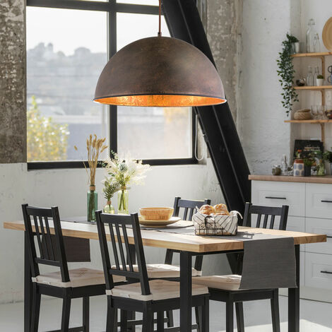 Suspension LED Lampe de table à manger dorée industrielle rétro Lampe à suspendre vintage cuisine, métal couleur rouille, 7W 806lm blanc chaud, DxH 41x120 cm