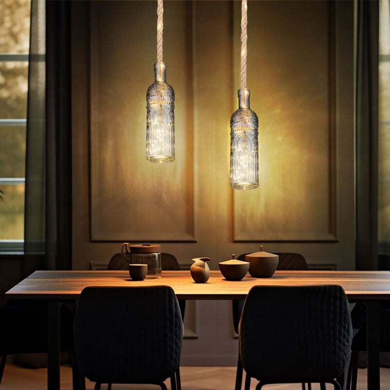 Suspension led lampe suspendue plafonnier lampe de salon guirlande lumineuse décorative, corde de chanvre verre couleur fumée, blanc chaud 3000K, h