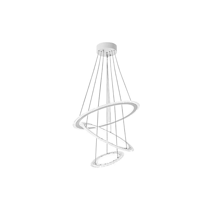 Suspension 128W led Lustre ø 60+50+30 cm 3 anneaux Suspension acrylique Réglable en hauteur Lampe à suspendre avec télécommande Blanc froid Naizy