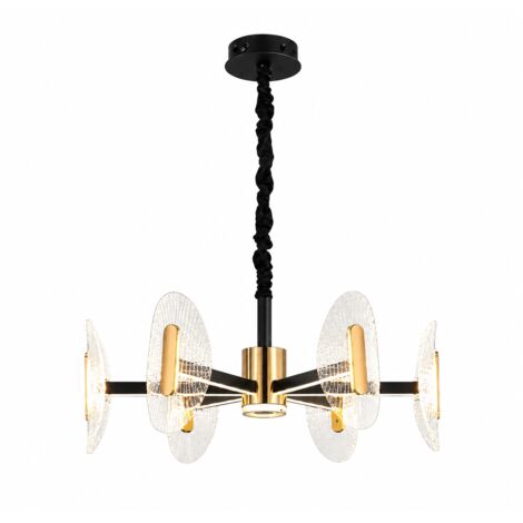 Suspension LED moderne 6 lumières, plafonnier design métal et acrylique, Ø60cm, changement 3 couleurs, lampe suspendue pour salon, salle à manger et chambre
