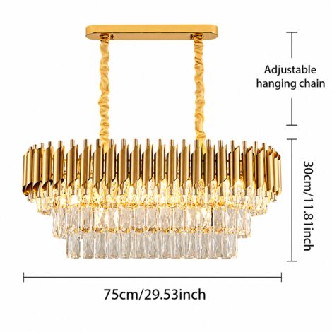Suspension LED moderne 75 cm linéaire, design cristal dorée, 3 températures de couleur, dimmable, pour table à manger