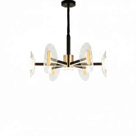 Suspension LED moderne 8 lumières, lampe suspendue design métal et acrylique, Ø68cm, changement 3 couleurs, plafonnier pour salon, salle à manger et chambre