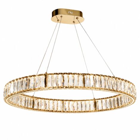 Suspension LED moderne en cristal Ø75 cm, dorée plafonnier avec 3 couleurs de lumière, hauteur réglable, grand design