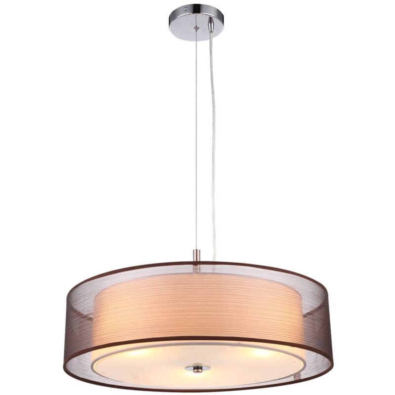 LED Suspension en Tissu 'Pikka' en textile pour salon & salle à manger - chrome, blanc, brun