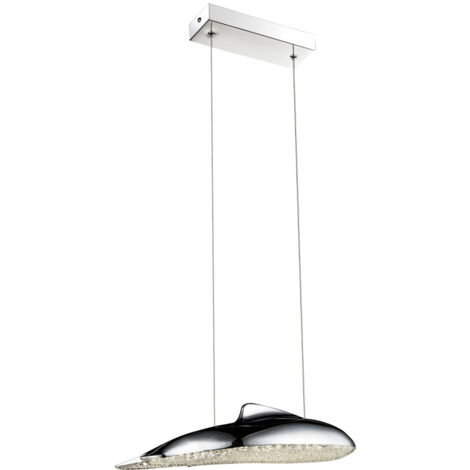 Suspension LED, plafonnier, suspension LED, chrome, acrylique, 1 LED blanc chaud, LxlxH 36x15x120 cm
