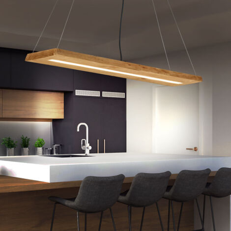 Suspension led rectangulaire en bois naturel – 27W – 3400 lumens – Hauteur réglable jusqu'à 150 cm – Finition nickel antique – Trio