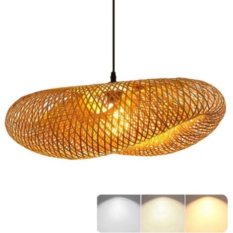Suspension LED rétro - 50 cm, plafonnier moderne, suspension en bambou, luminaire décoratif, convient pour le salon et la salle à manger