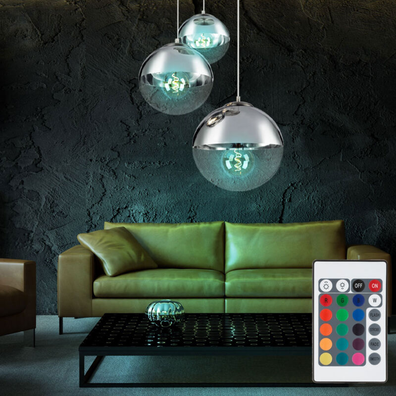 Etc-shop - Lampe à suspension boules télécommandée pendule en verre lampe chromée dimmable dans un ensemble comprenant des ampoules LED RVB