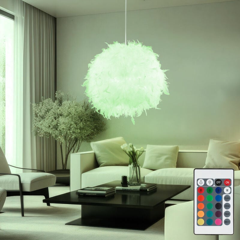 Plafonnier boule pendule remote control lampe plume de canard dimmable dans un ensemble comprenant des lampes led rgb