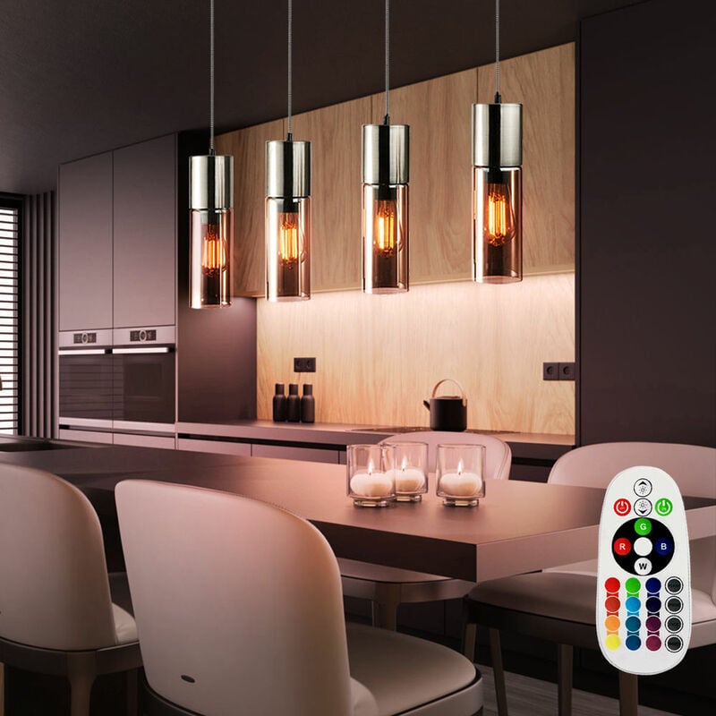 Etc-shop - Suspension spot salle à manger cylindrique en verre REMOTE CONTROL dans un set comprenant des ampoules LED RGB