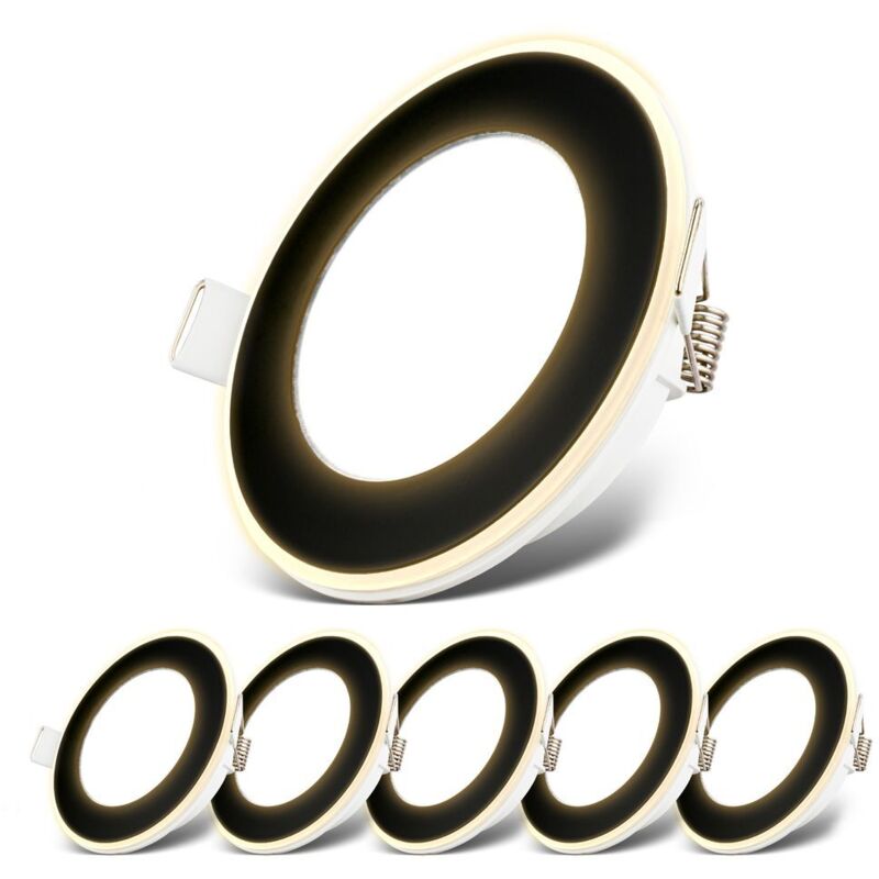 B.k.licht - Lot de 6 spots led encastrables 230V, fonction veilleuse, surfaces et anneaux commutables séparément, fonction mémoire, noir, Ø9,3 x 3 cm