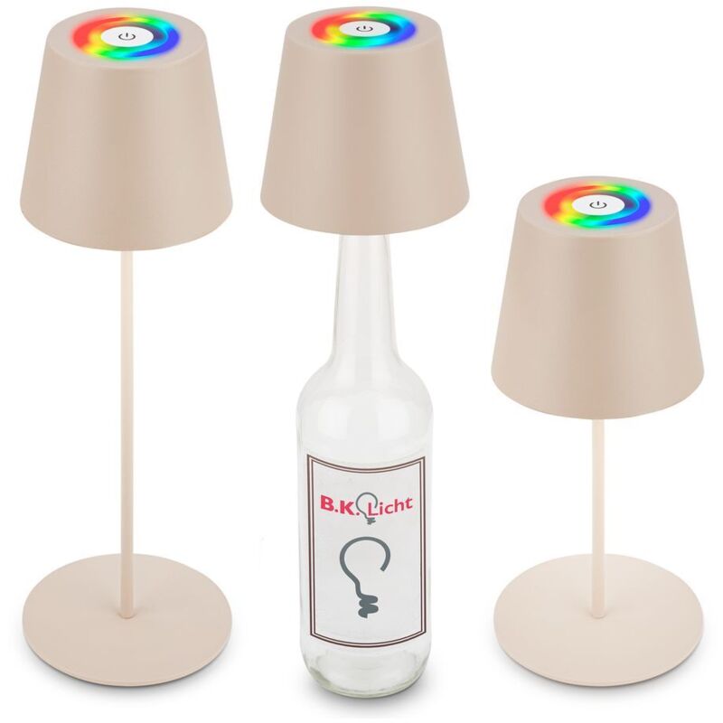 B.k.licht - 3 en 1 rgbw led lampe de table sans fil IP44, dimmable, tactile, réglable en hauteur, protection contre les éclaboussures, beige, B.k.licht - 3 en 1 rgbw led lampe de table sans fil IP44, dimmable, tactile, réglable en hauteur, protection contre les éclaboussures, beige,