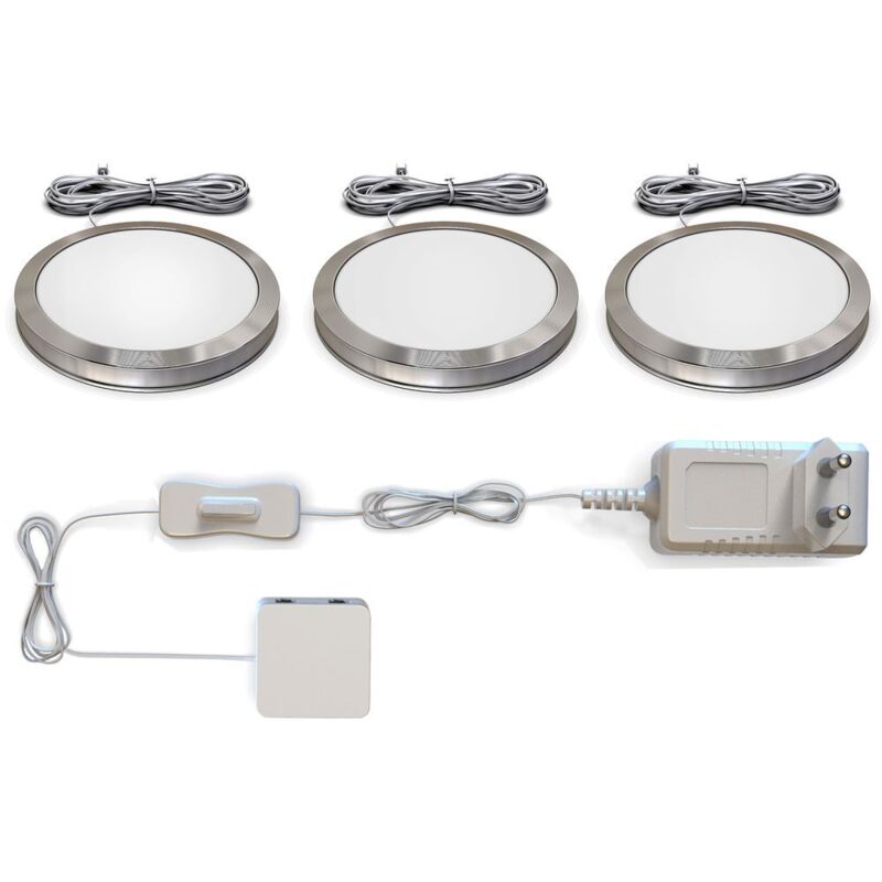 B.k.licht - lot de 3 spots en saillie, spots led vitrine, cuisine, armoire, 170Lm par spot, blanc chaud 3000K, spots led cuisine, accessoires inclus