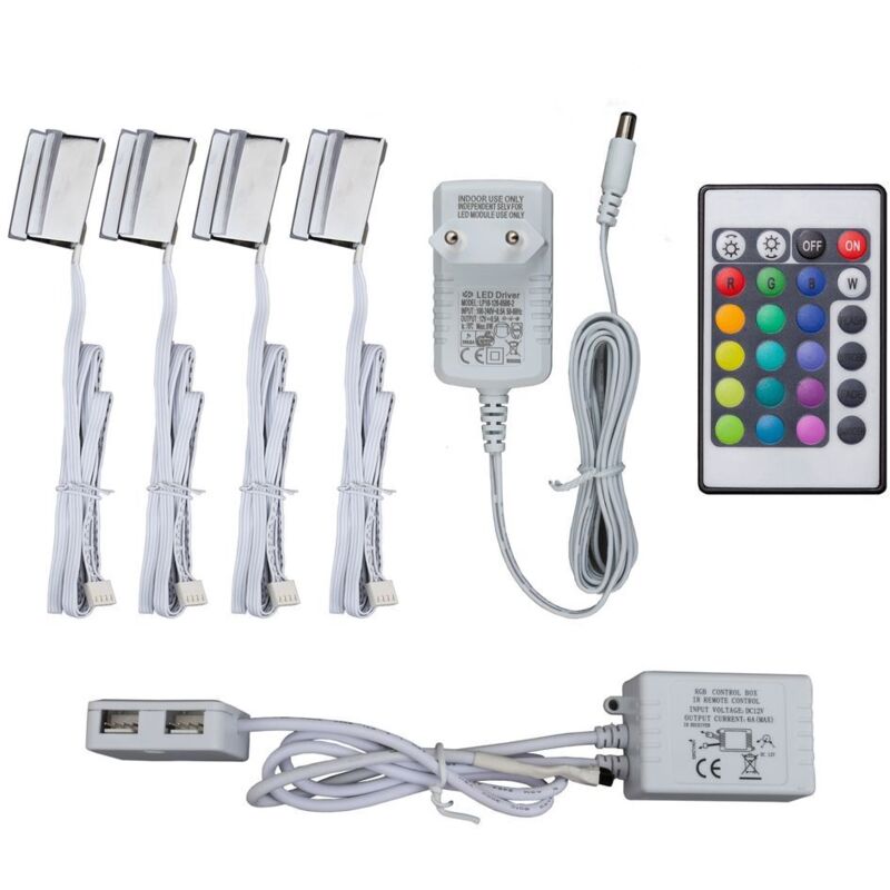 4 clips RGB LED éclairage vitrine placard armoire cuisine