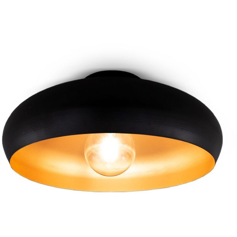 B.k.licht - plafonnier noir doré design rétro, éclairage plafond vintage, Ø395mm, pour ampoule led ou halogène E27, ampoule non incluse B.k.licht - plafonnier noir doré design rétro, éclairage plafond vintage, Ø395mm, pour ampoule led ou halogène E27, ampoule non incluse