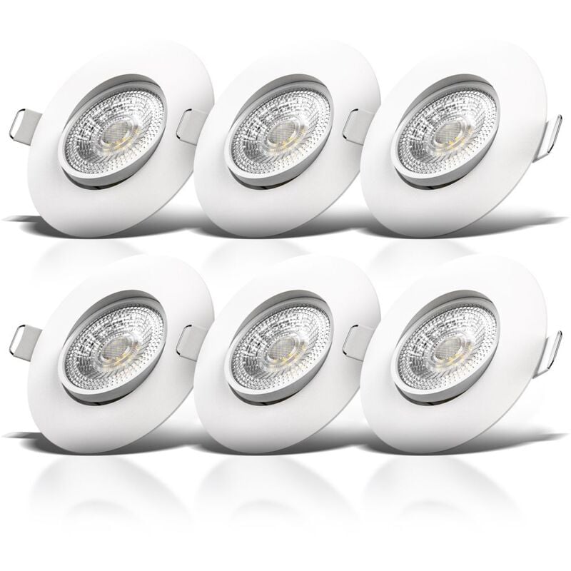 B.k.licht - lot de 6 spots led encastrables ultraplat 30mm 5W 460Lm orientables éclairage plafond salle de bain salon blanc chaud finition blanche