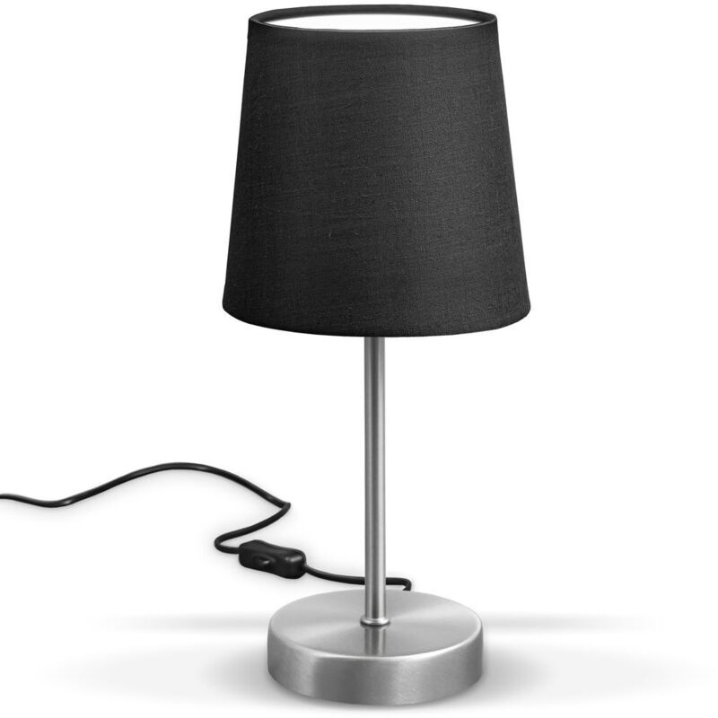 Lampe de table design moderne, tissu noir, pied métal nickel mat, pour ampoule led E14, IP20 - B.k.licht