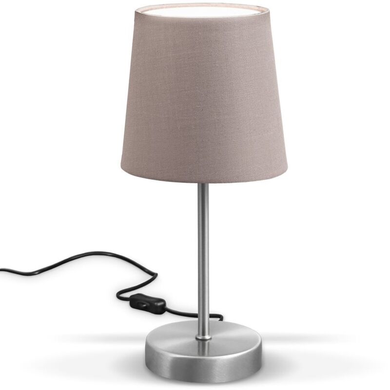 B.K.Licht Lampe de table LED avec abat-jour textile 308x100mm ronde 1xE14 max 25W lumière blanche chaude taupe nickel mat lampe bureau chevet salon