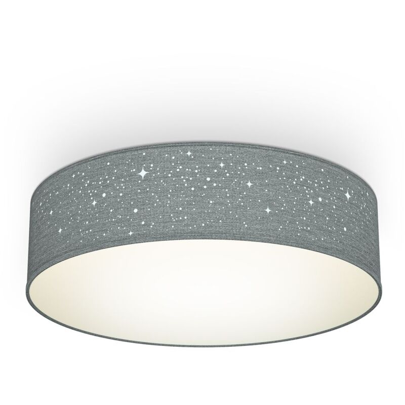 B.K.Licht plafonnier tissu gris avec décor étoile, éclairage plafond chambre, salon, salle à manger, 2 douilles E27 pour ampoules de 40W max, Ø38cm