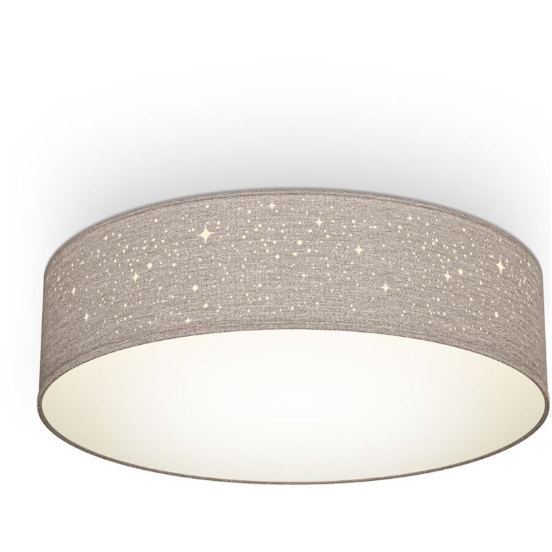 B.k.licht - plafonnier tissu taupe avec décor étoile, éclairage plafond chambre, salon, salle à manger, 2 douilles E27 pour ampoules de 40W max, Ø38cm