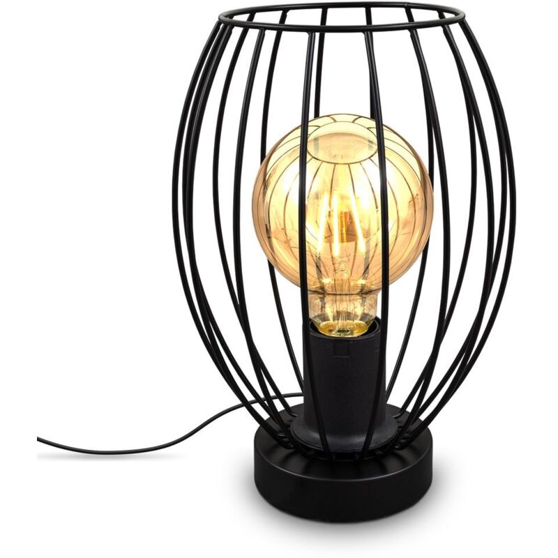 B.k.licht - b.k. Licht lampe de table cage métallique douille E27 interrupteur à câble design industriel vintage hauteur 25,6 cm noire livrée sans B.k.licht - b.k. Licht lampe de table cage métallique douille E27 interrupteur à câble design industriel vintage hauteur 25,6 cm noire livrée sans
