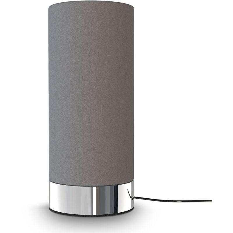 Lampe de table en tissu gris i fonction tactile i 3 fois gradable i E14 i socle chromé i sans ampoule