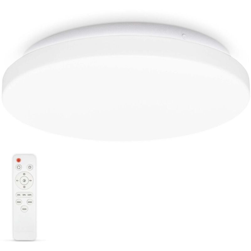 Plafonnier led salle de bain Ø288mm 12W IP44, 1200lm, dimmable avec télécommande, cct 3000–6500K blanc chaud-neutre-froid, veilleuse & minuterie