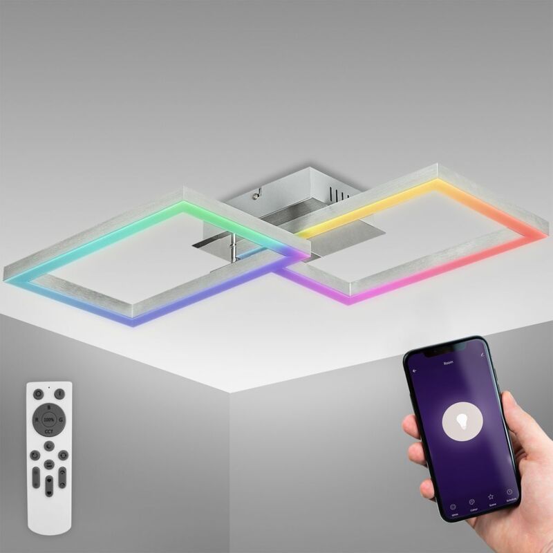 B.k.licht - Plafonnier led connecté WiFi i App et télécommande i dimmable i cct i rvb i commande vocale i compatible iOS & Android