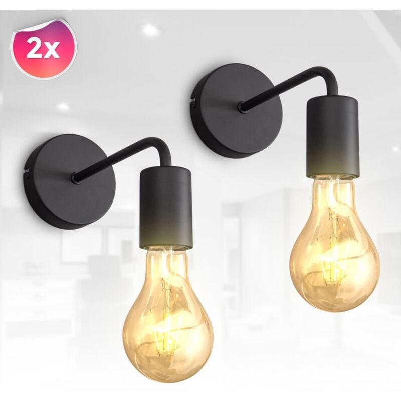 2x Lampe murale vintage Spot mural rétro noir mat Lampe de couloir Salon Edison E27 lot de 2