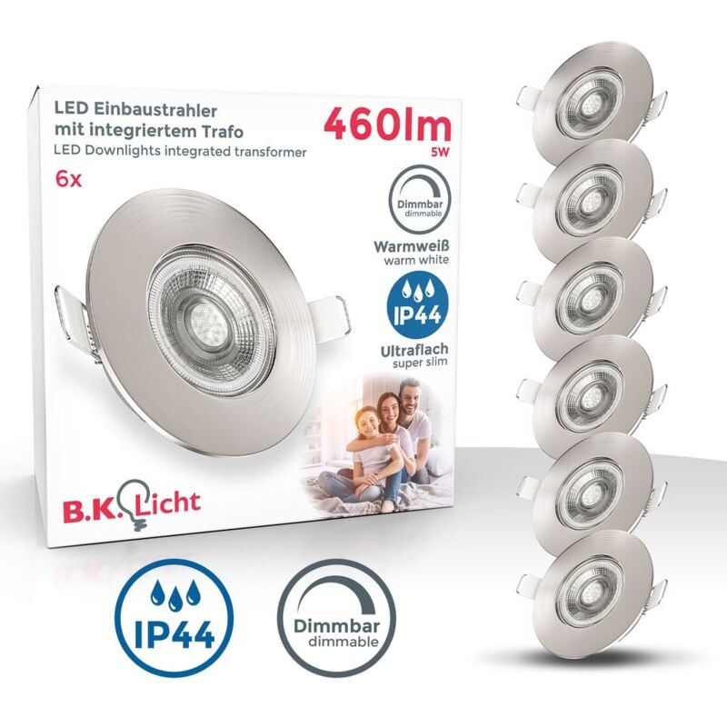Lot de 6 spots à encastrer nickel mat spéciales sdb dimmables