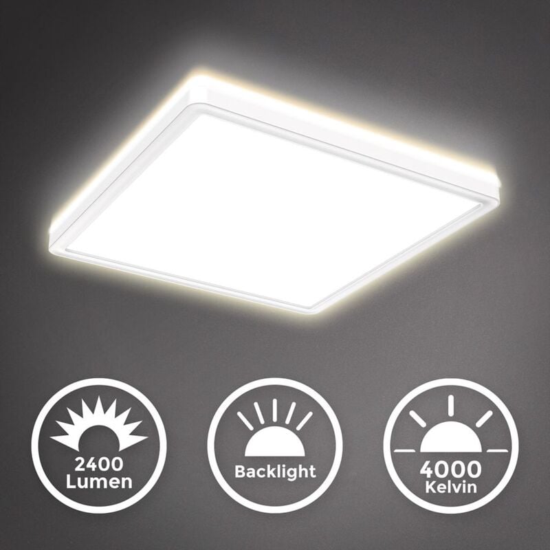 B.k.licht - Panel led ultra plat, 18W, 2400Lm, lumière blanche neutre 4000K, éclairage plafond, lumière indirecte, fonction mémoire, plafonnier led