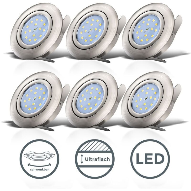 Lot de 6-12 spots led encastrables ultra-plats orientables platine led 5W intégrée plafonnier éclairage intérieur blanc chaud 230V IP23 - B.k.licht