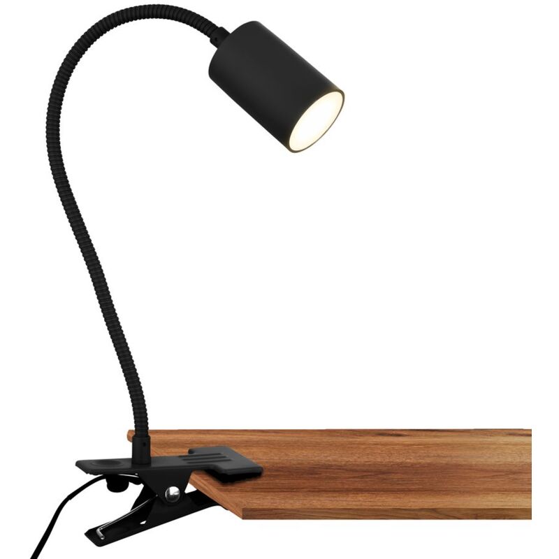 Lampe de bureau, orientable, à pince, à fiche, lumière blanche chaude, noir, 40 x 10 x 6,5 cm - B.k.licht