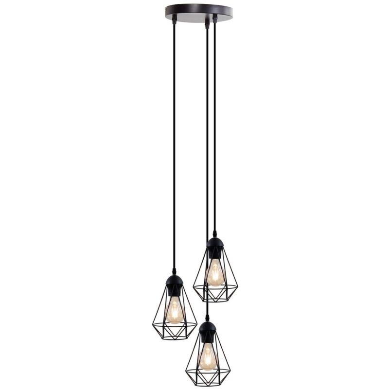 Suspension métal trio ronde design rétro éclairage style industriel vintage pour ampoule E27 max. 40W