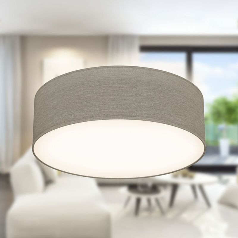 B.k.licht - plafonnier textile couleur taupe, éclairage plafond design moderne & sobre, éclairage bureau, rond Ø30cm, douille E27, livré sans ampoule