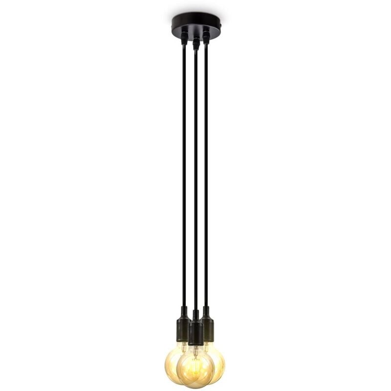 Suspension Nordic ronde pour 3 ampoules E27 spots design retro industriel vintage noir mat 2m