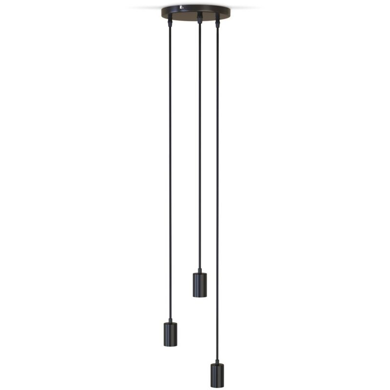 B.k.licht - Suspension vintage 3 douilles E27 d'hauteur différente noir mat éclairage plafond rétro design industrie Ø210 hauteur 1200mm B.k.licht - Suspension vintage 3 douilles E27 d'hauteur différente noir mat éclairage plafond rétro design industrie Ø210 hauteur 1200mm