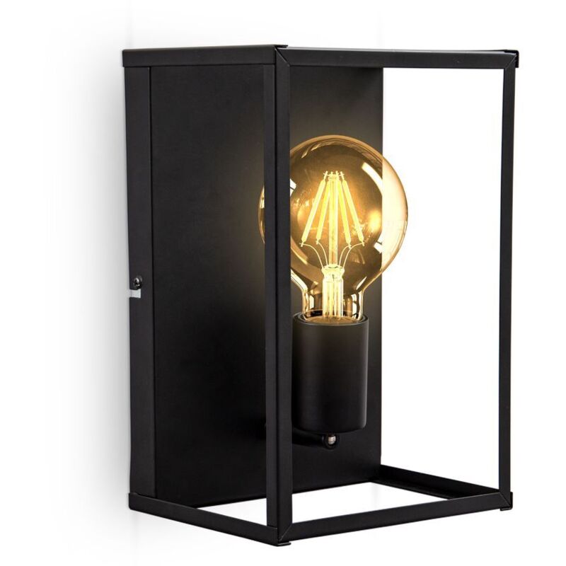 B.k.licht - plafonnier cage métal noir, lampe murale pour ampoule E27 de max 60W, ampoule non incluse, éclairage plafond & mural vintage entrée,
