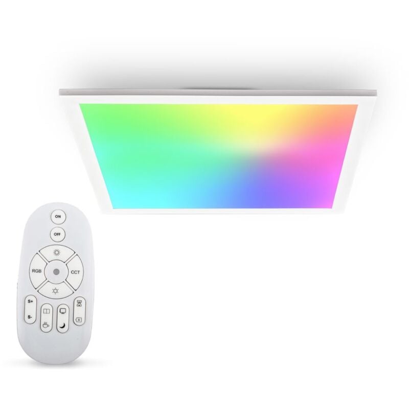 B.k.licht - Panneau led 45x45 cm - 16W, 1400lm, dimmable, télécommande, cct, rgb, blanc