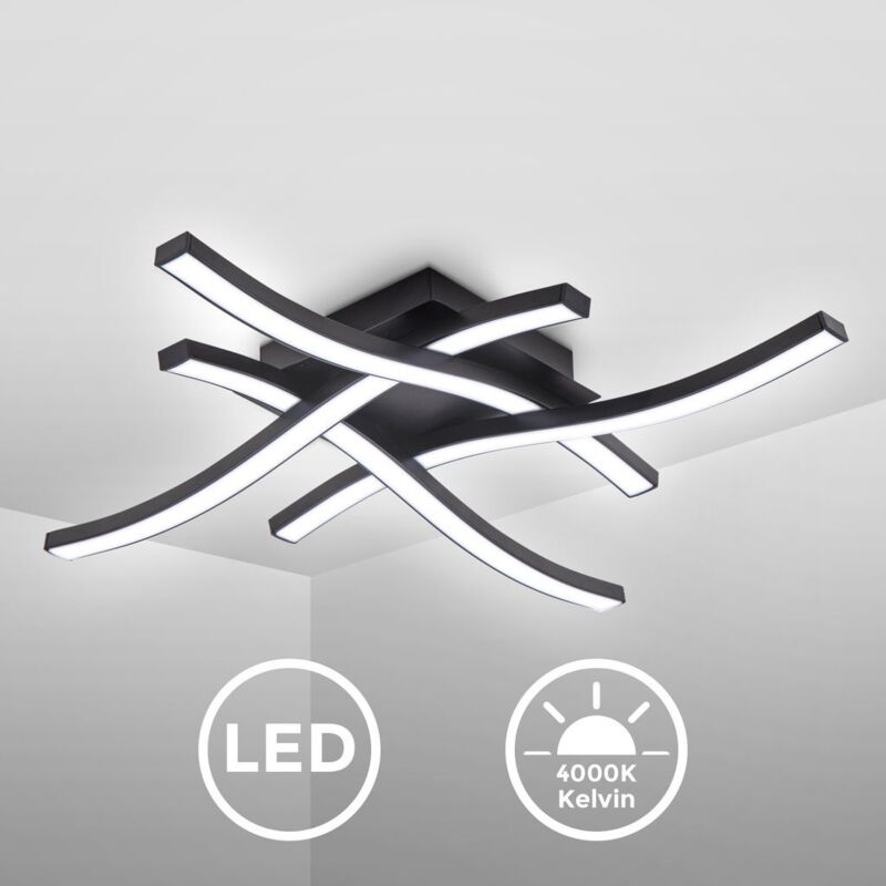 B.k.licht - plafonnier led design moderne, éclairage plafond en forme de vague, modules led 20W intégrés, 2.000Lm, lumière blanche neutre 4000K,