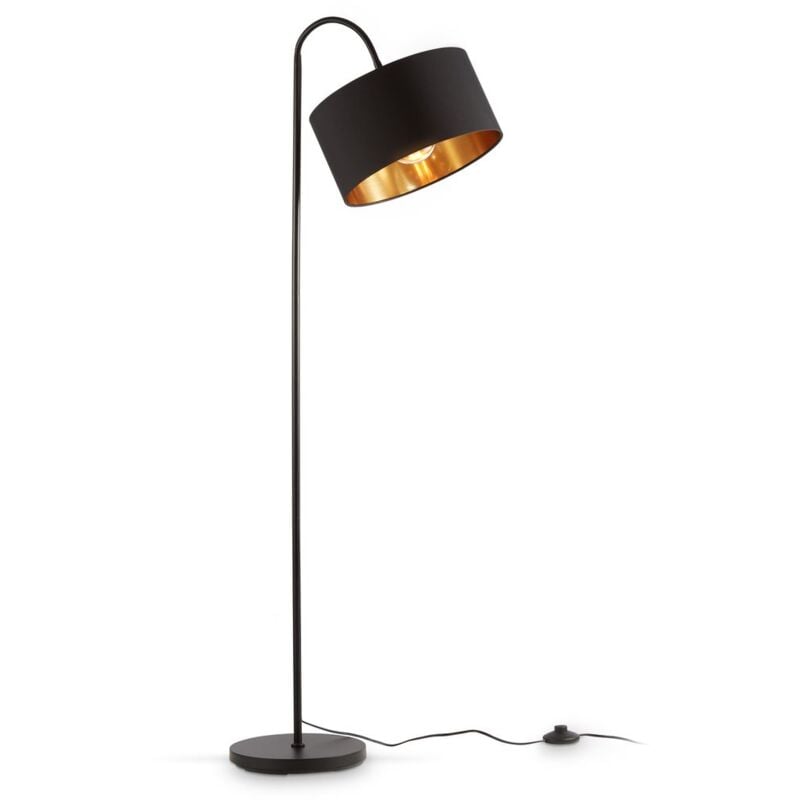 Lampadaire rétro pivotant i abat-jour en tissu noir et doré i E27 i câble de 140 cm i salon i chambre i moderne