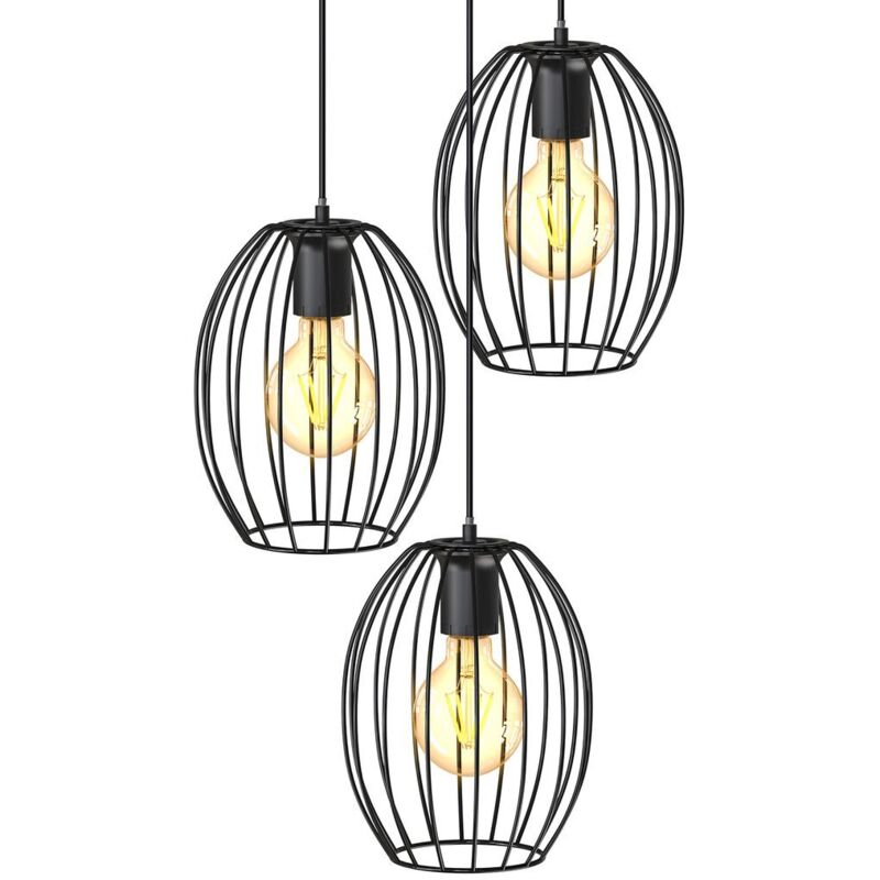 Suspension Retro Lampe suspendue vintage à 3 fils I douille E27 I I 296x1390 mm I sans ampoule I noir I salle à manger